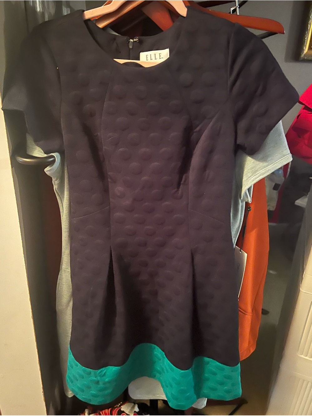 ELLE Navy Dress with Teal Contrast Hem